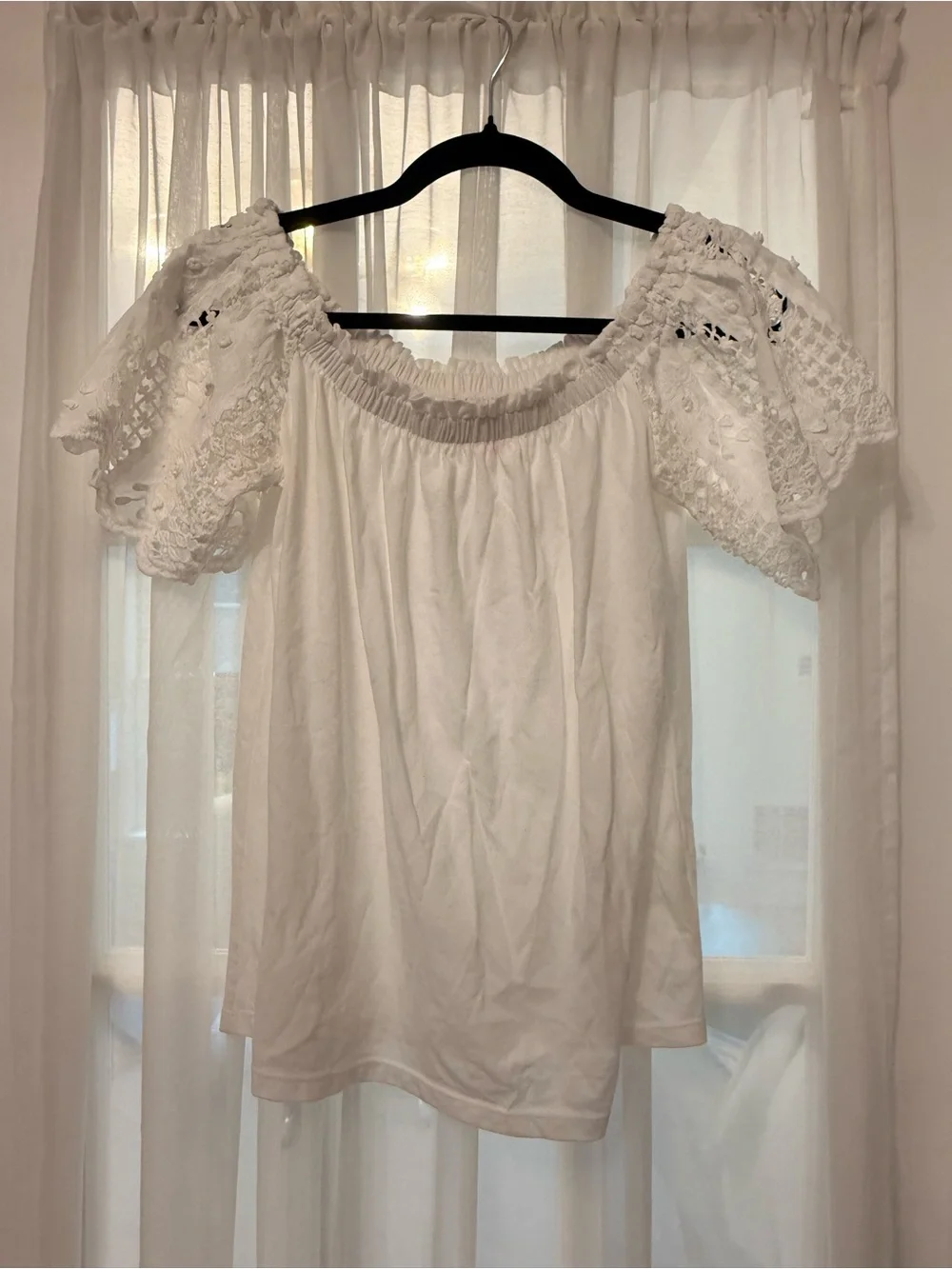 Lilly Pulitzer White Off-Shoulder Eyelet Sleeve Top